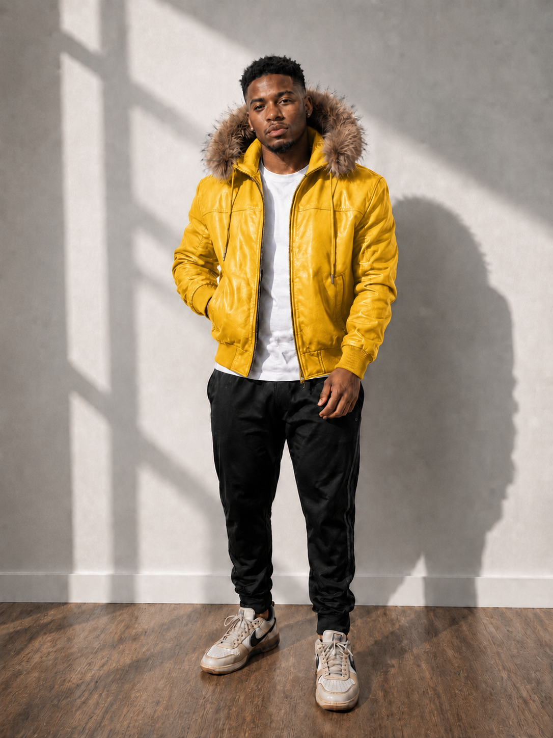 Men's Leather Jacket Bomber C [Yellow]