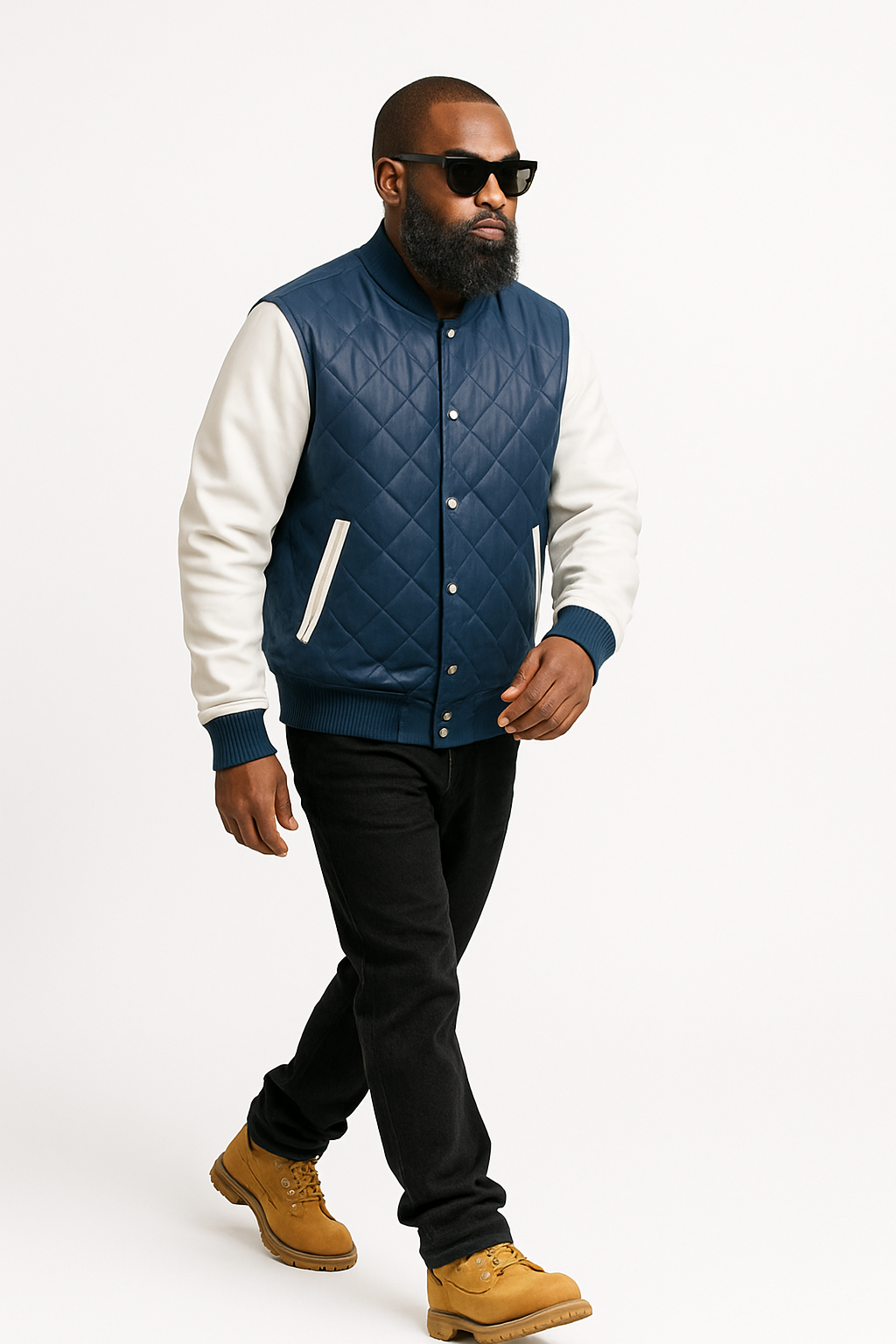 Men's Adan All-Leather Varsity Jacket [Navy/White]