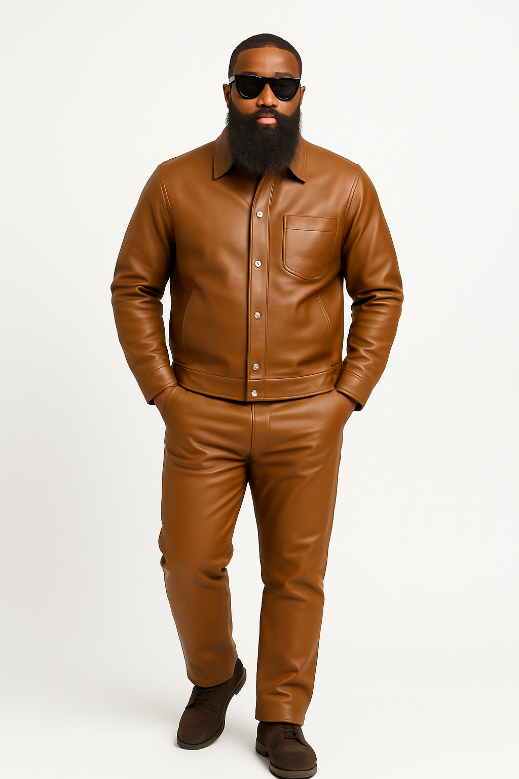 Men's Luka Leather Shirt And Pants Set [Saddle Brown]