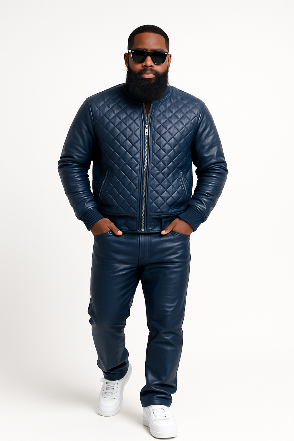 Men's Lucas Jacket & Leather Jean Pants [Navy]