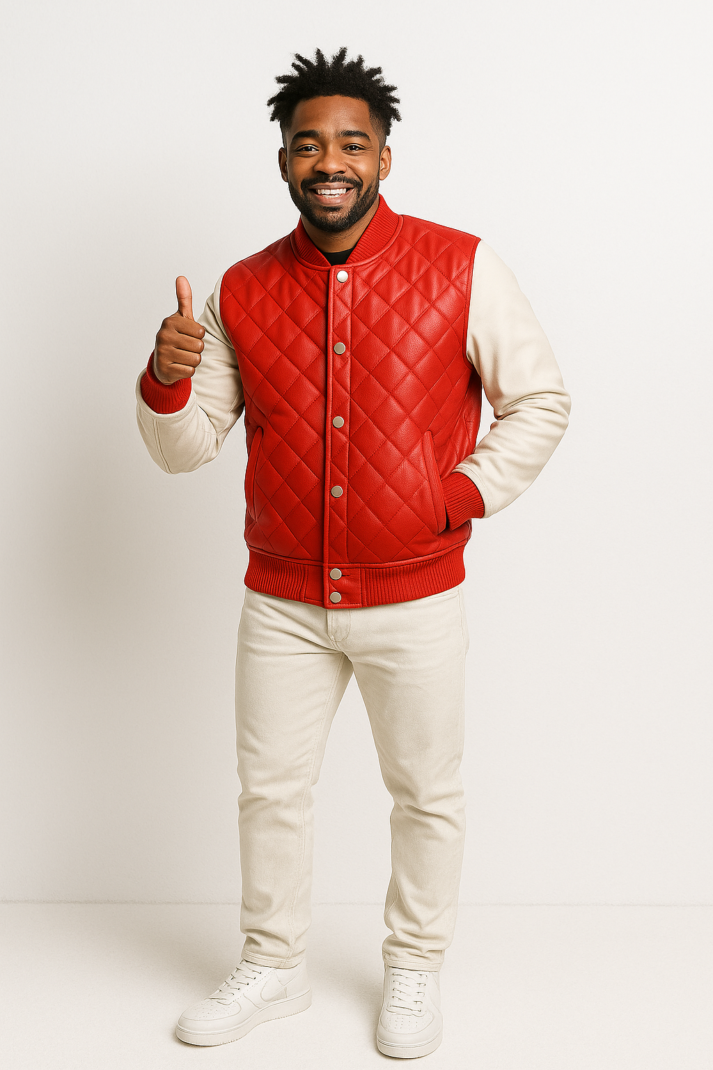 Men's Adan All-Leather Varsity Jacket [Red/White]