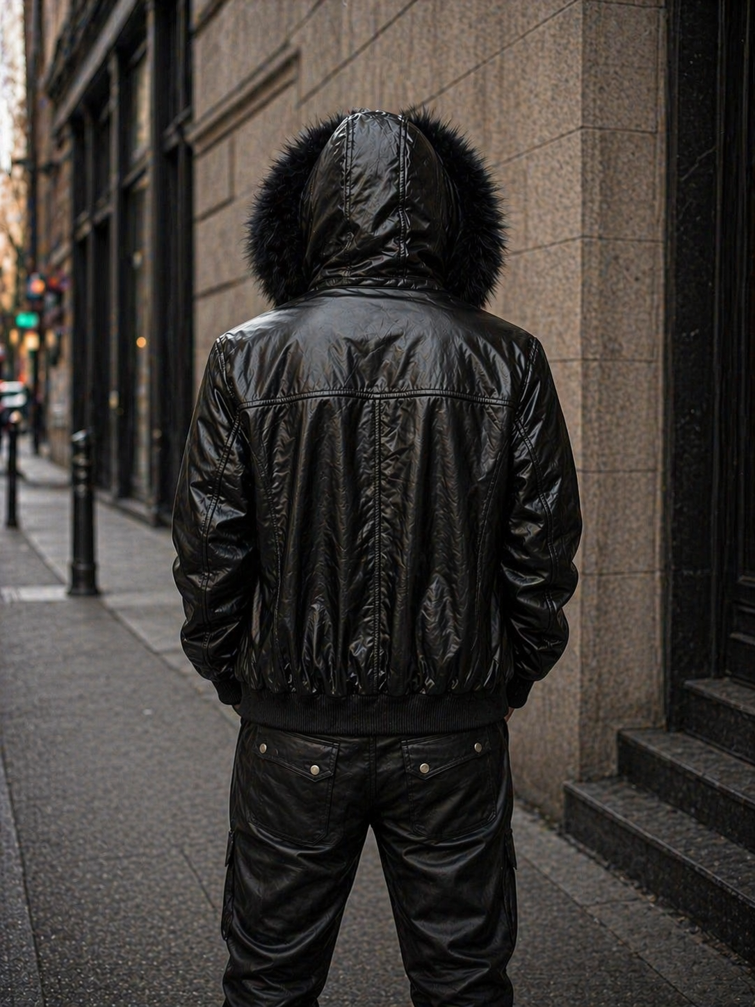 Men’s Diamond Quilted Leather Bomber Jacket with Hood