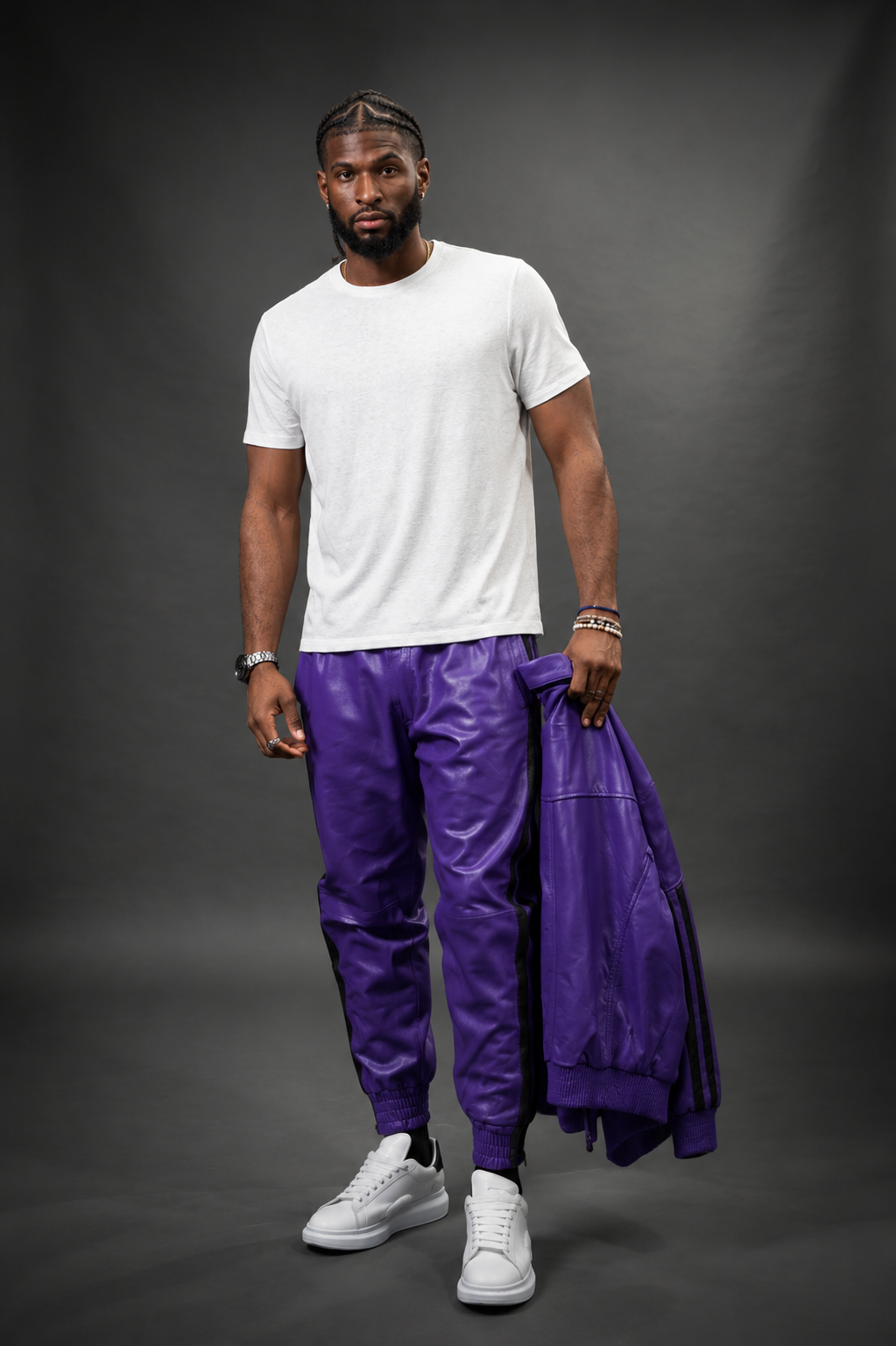 Men's Leather Track Suit Sweatsuit [Purple ]