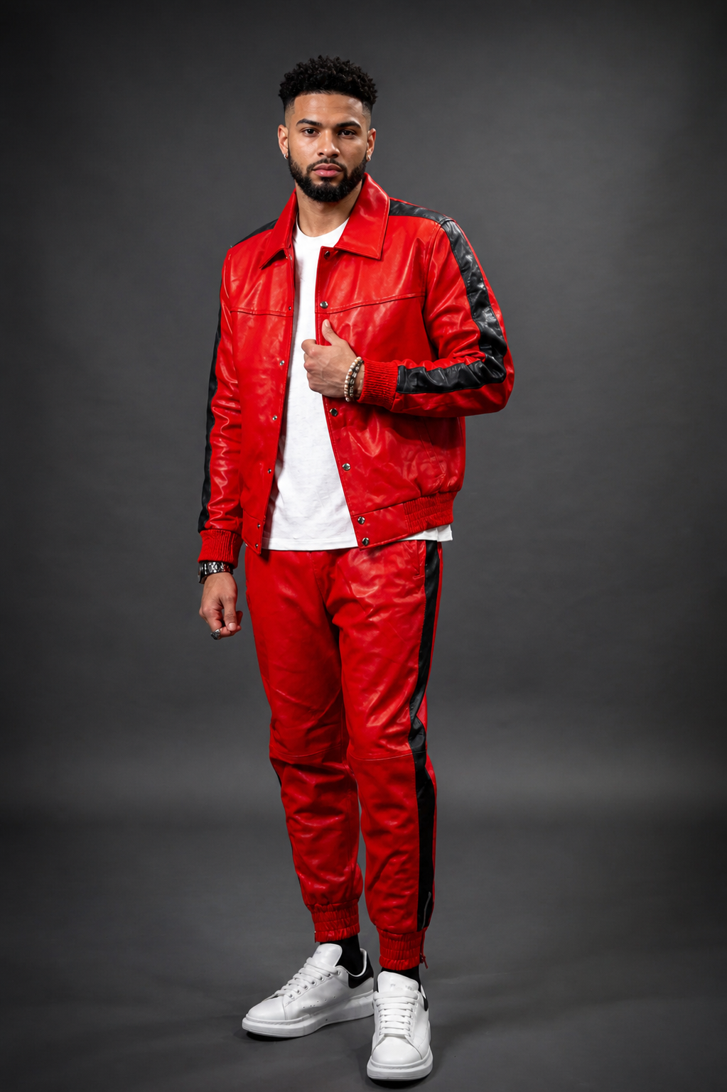 Men's Leather Track Suit Sweatsuit [Red]