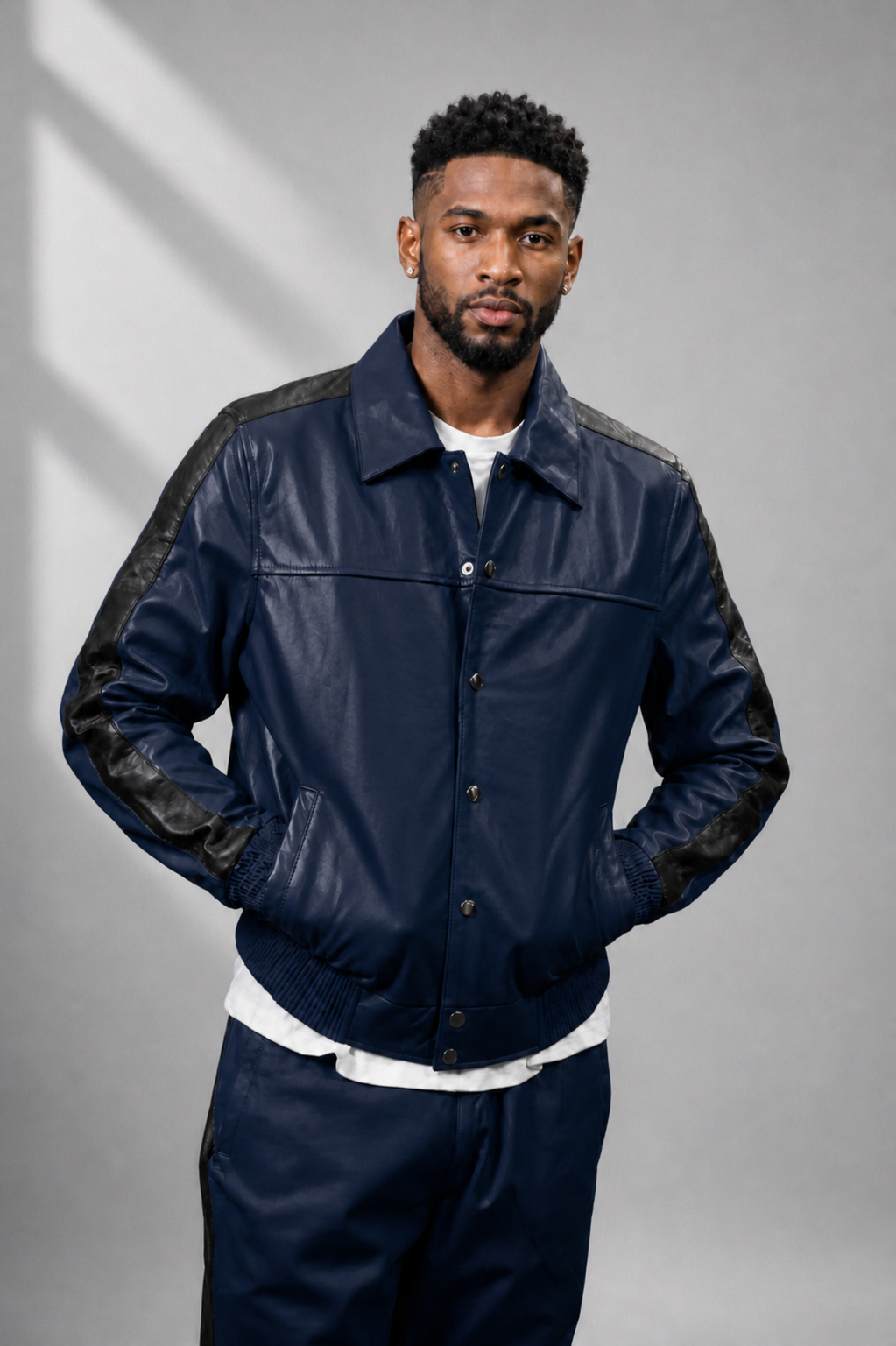 Men's Leather Track Suit Sweatsuit [navy blue]
