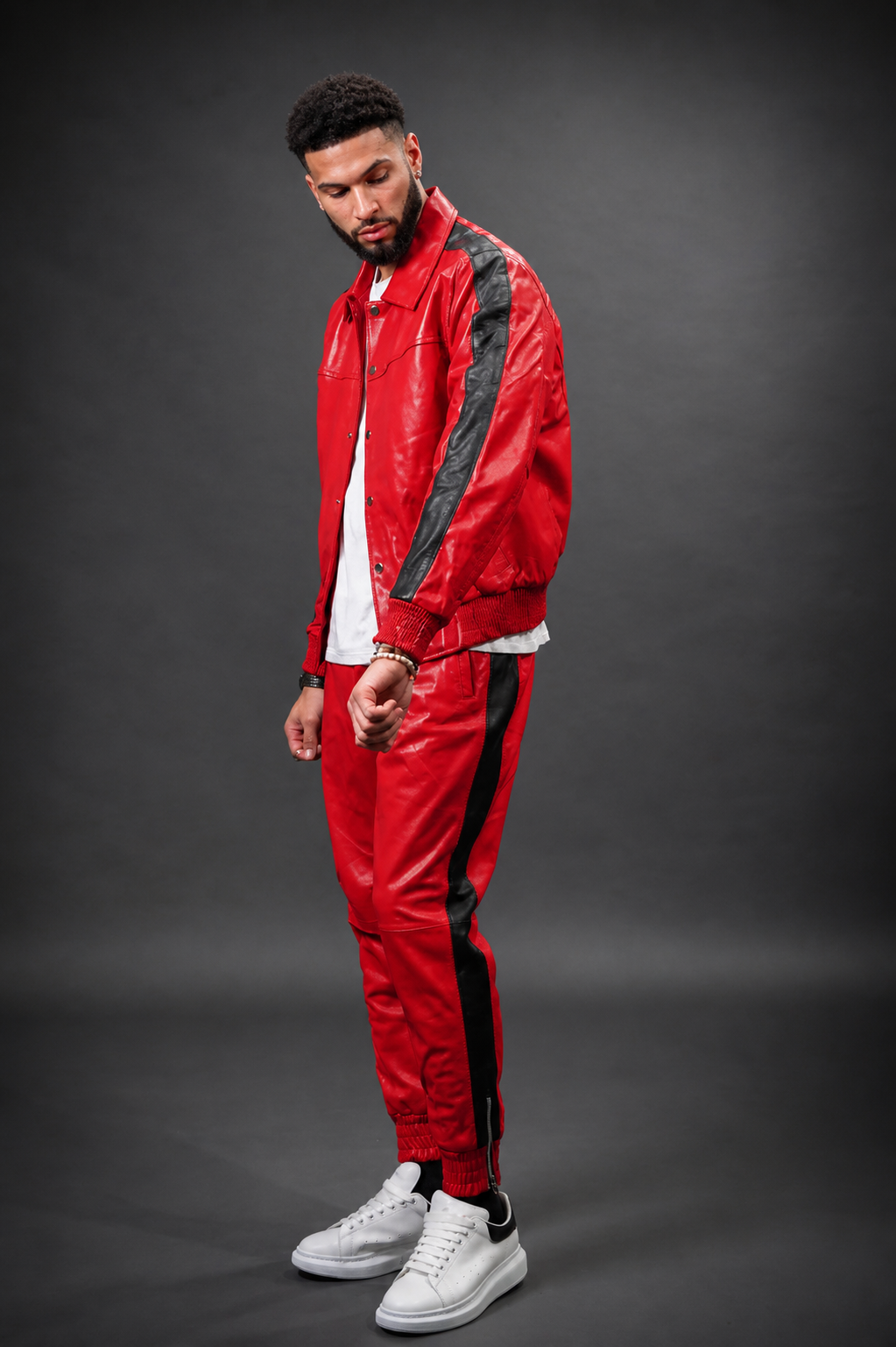 Men's Leather Track Suit Sweatsuit [Red]