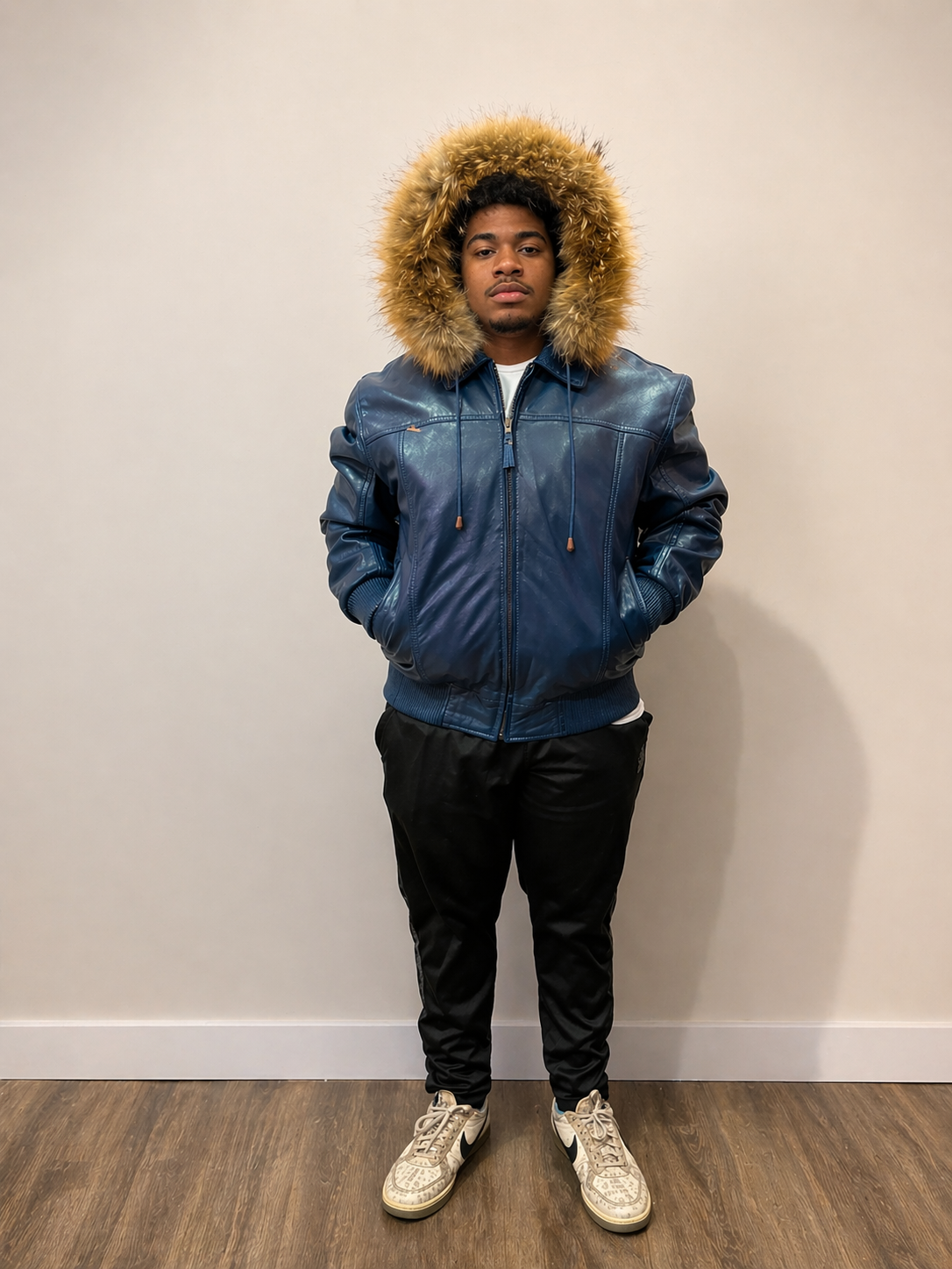 Men's Leather Jacket Bomber C [Blue]