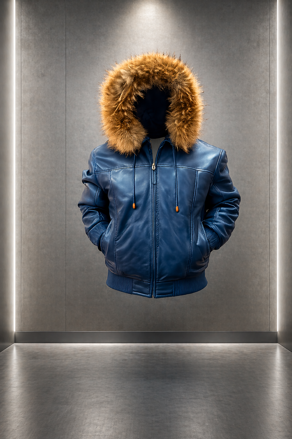 Men's Leather Jacket Bomber C [Blue]
