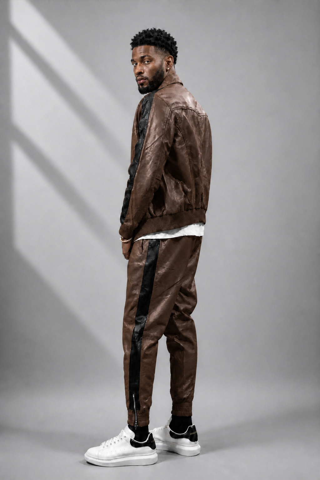 Men's Leather Track Suit Sweatsuit [Brown]