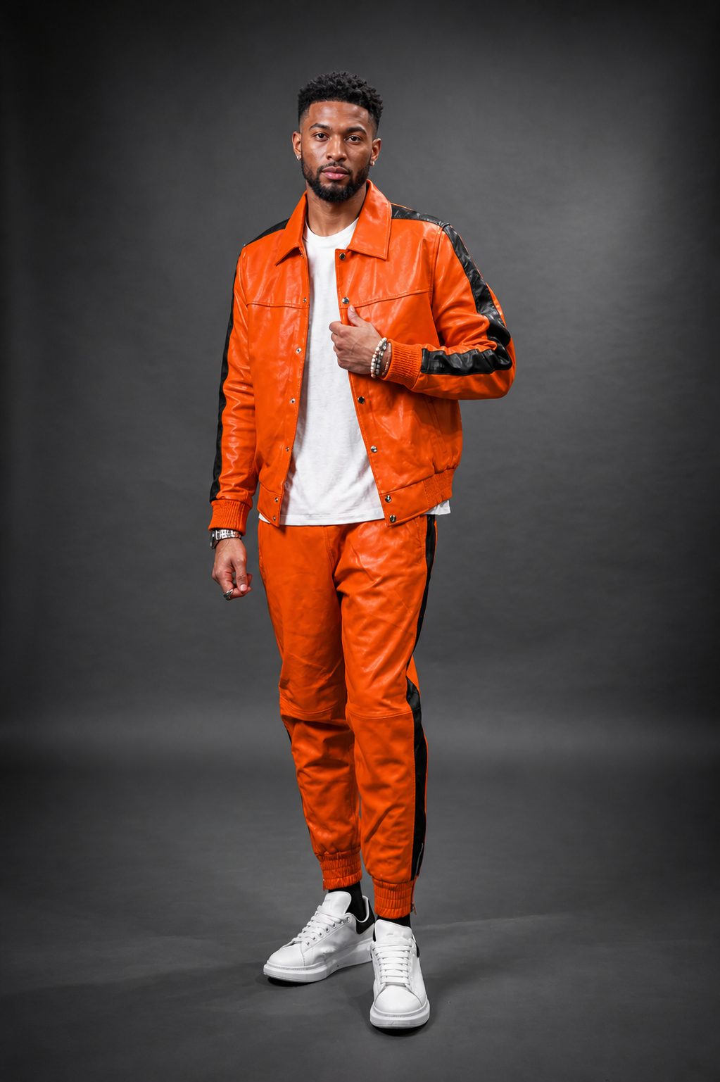 Men's Leather Track Suit Sweatsuit [Orange]
