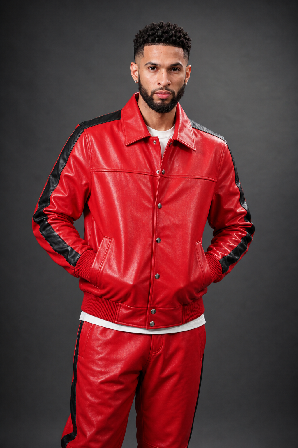 Men's Leather Track Suit Sweatsuit [Red]