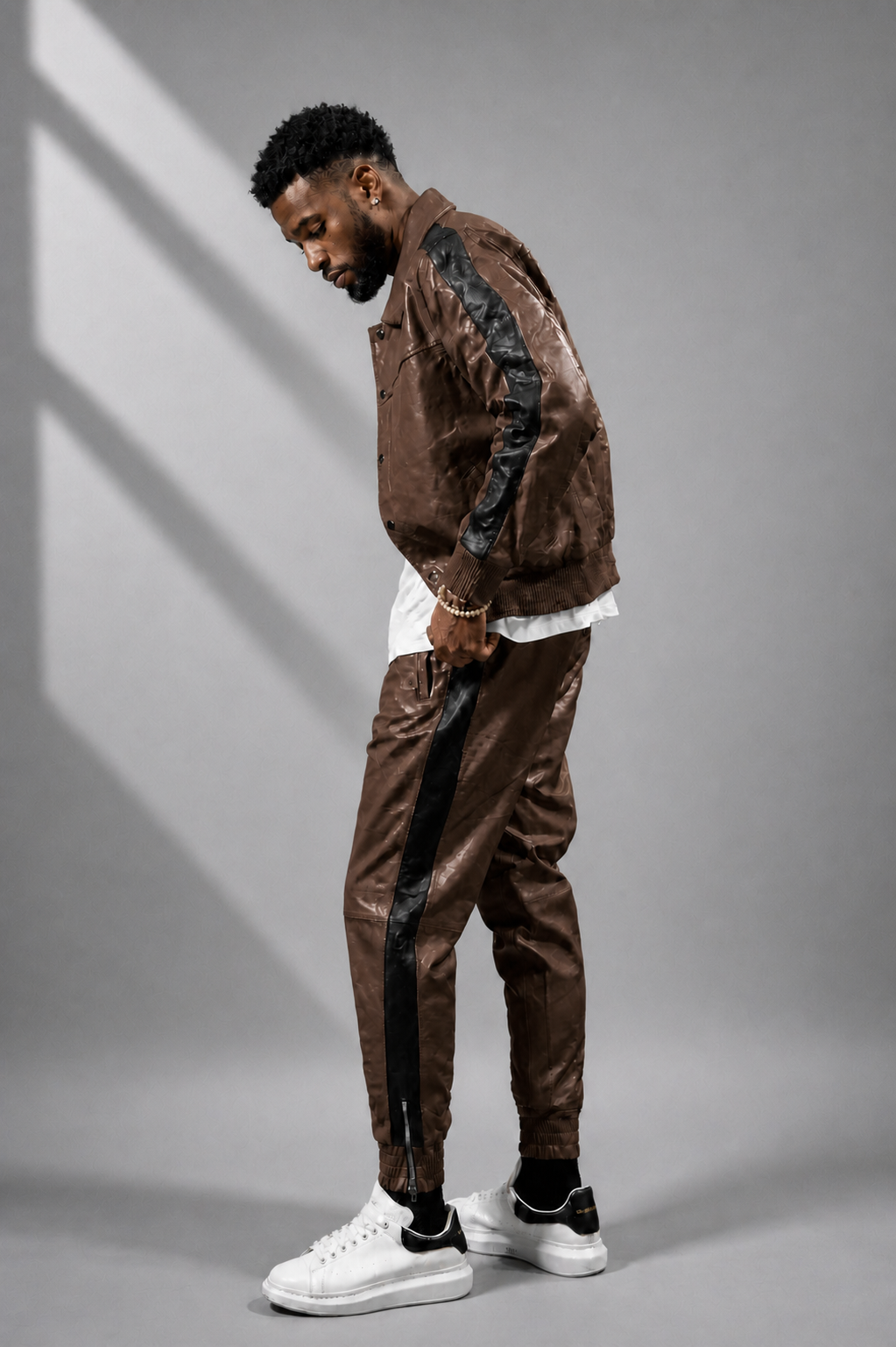 Men's Leather Track Suit Sweatsuit [Brown]