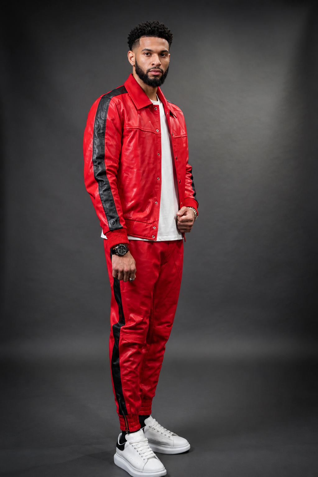 Men's Leather Track Suit Sweatsuit [Red]