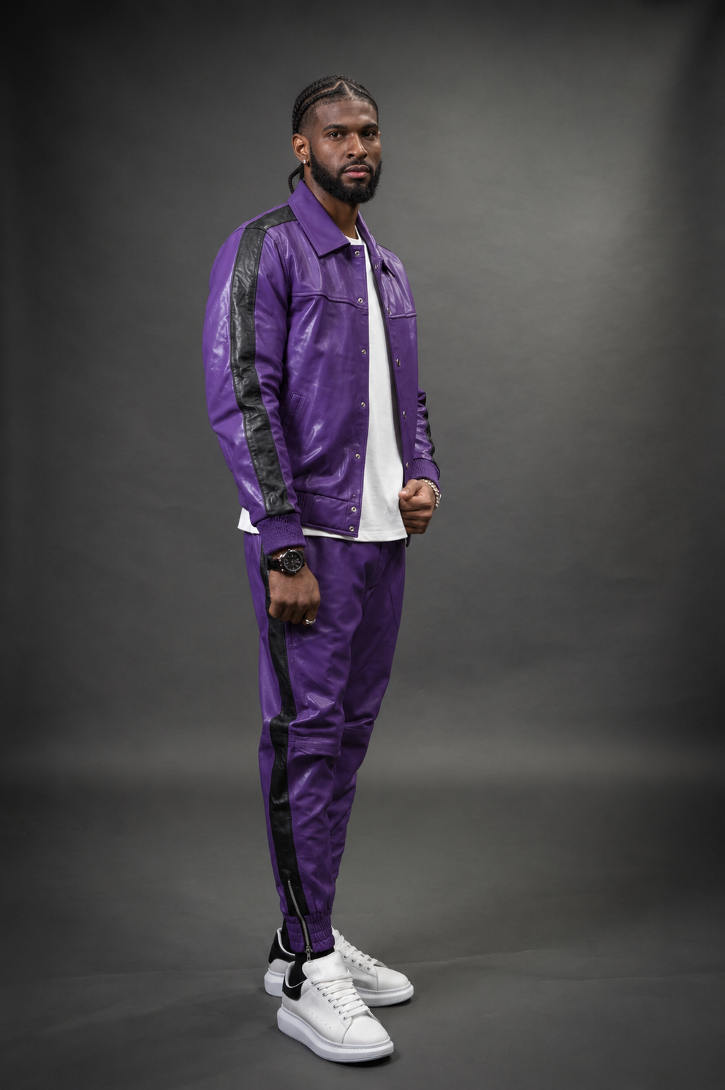 Men's Leather Track Suit Sweatsuit [Purple ]