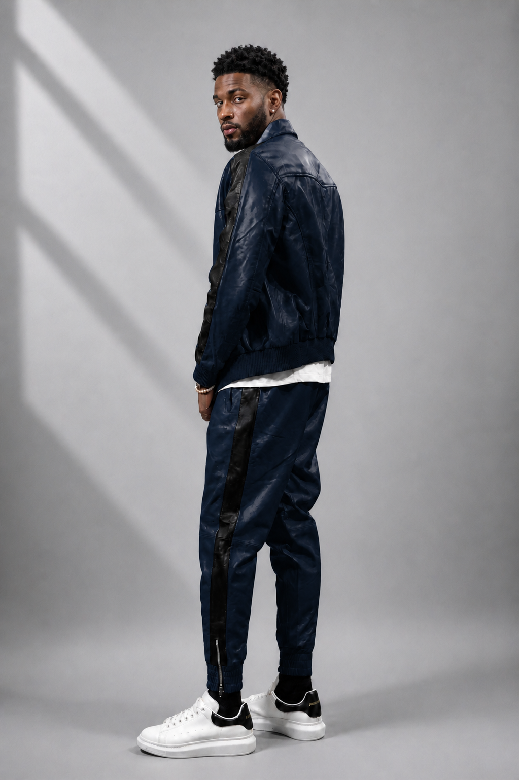 Men's Leather Track Suit Sweatsuit [navy blue]