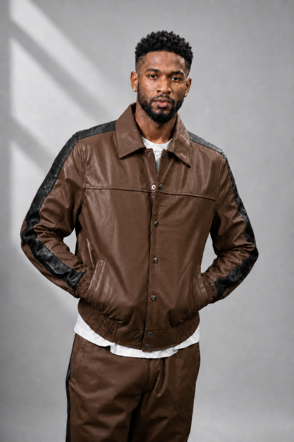 Men's Leather Track Suit Sweatsuit [Brown]