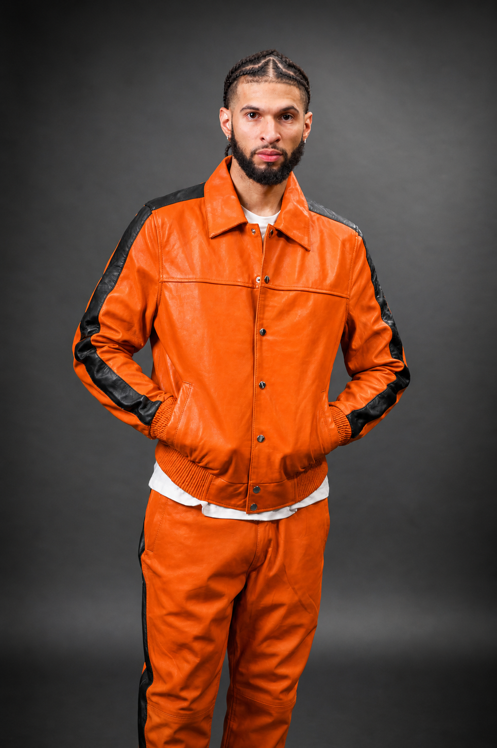 Men's Leather Track Suit Sweatsuit [Orange]