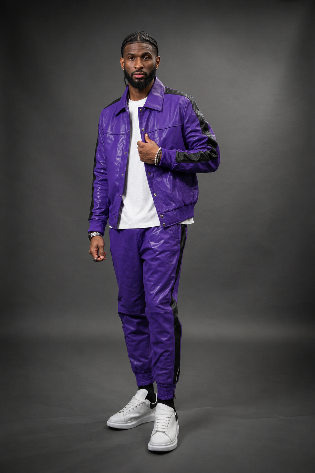Men's Leather Track Suit Sweatsuit [Purple ]