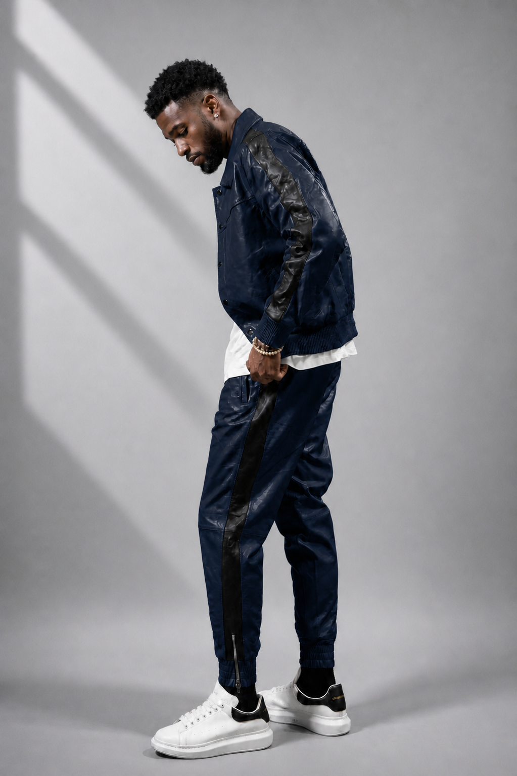 Men's Leather Track Suit Sweatsuit [navy blue]