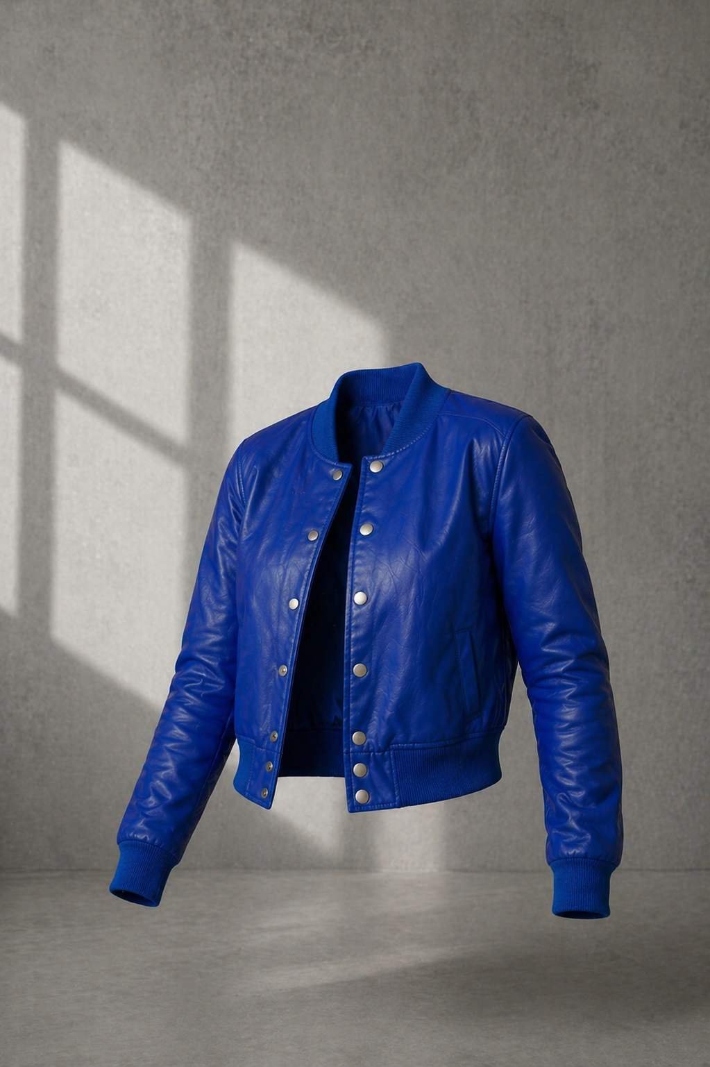 Women’s Royal Blue Leather Baseball Bomber Jacket