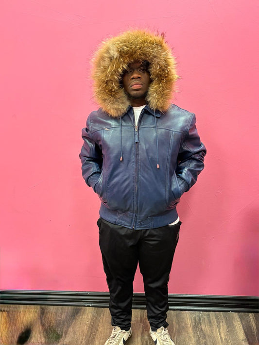 Men's Leather Jacket Bomber C [Blue]