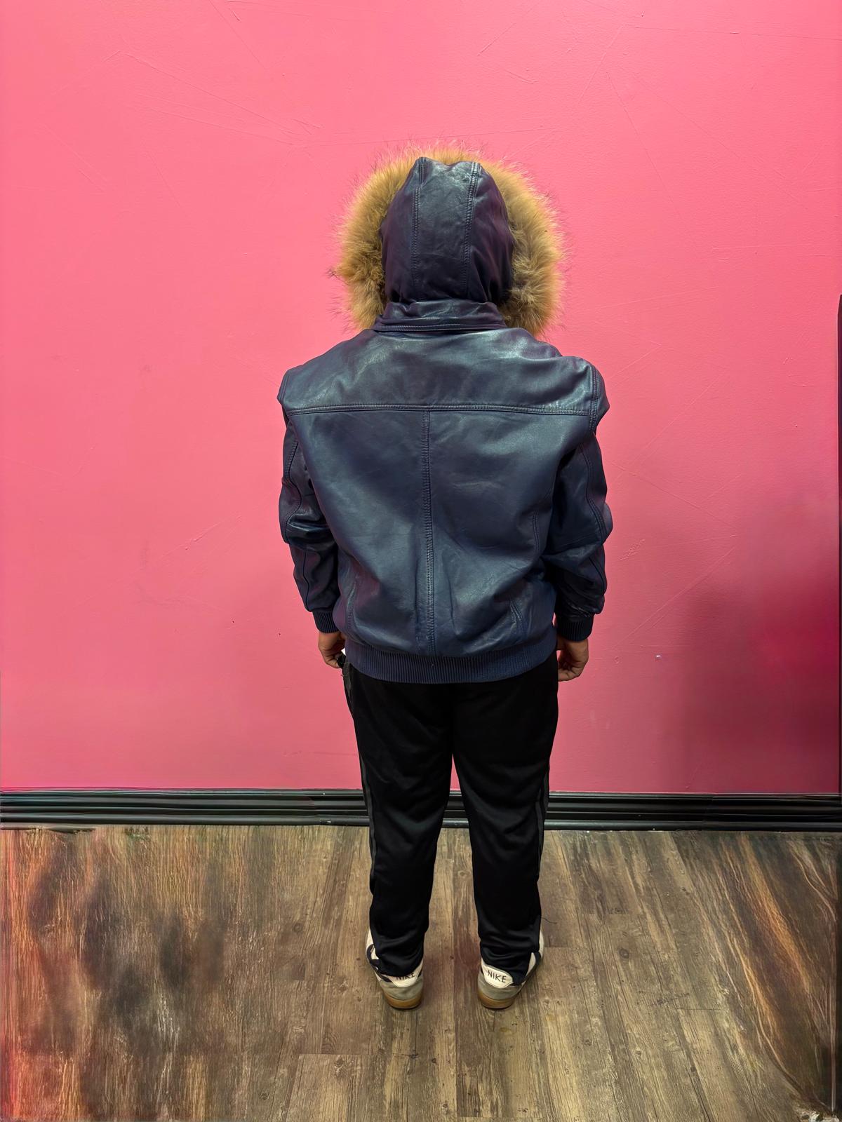 Men's Leather Jacket Bomber C [Blue]