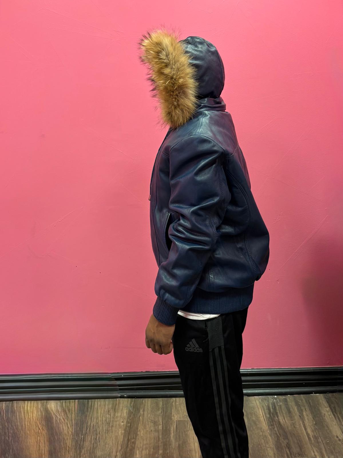 Men's Leather Jacket Bomber C [Blue]