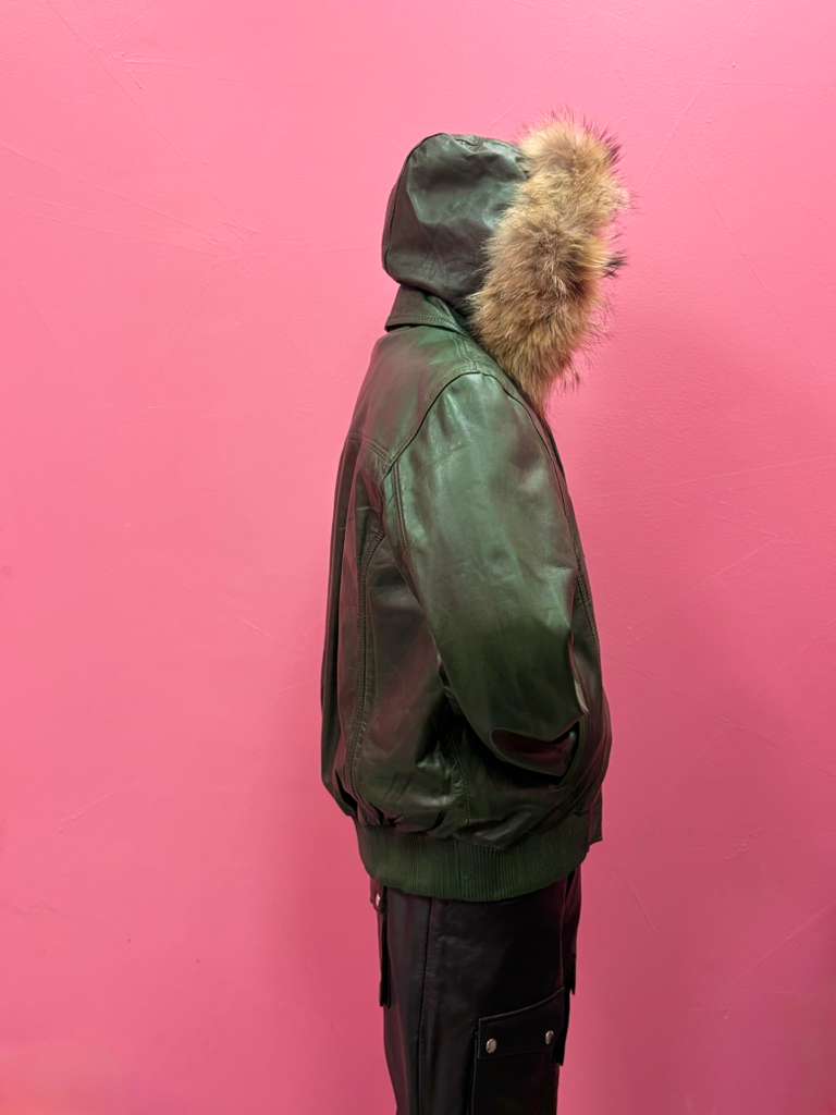 Men's Leather Jacket Bomber C [Green]