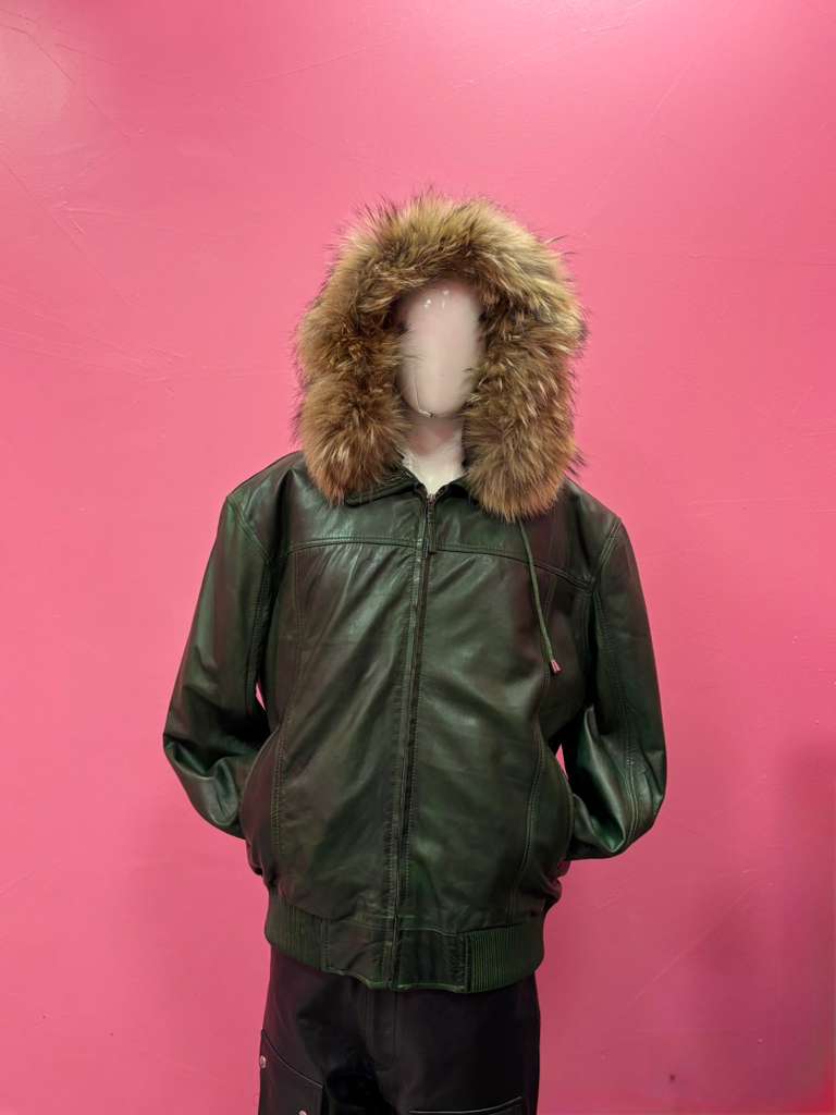 Men's Leather Jacket Bomber C [Green]