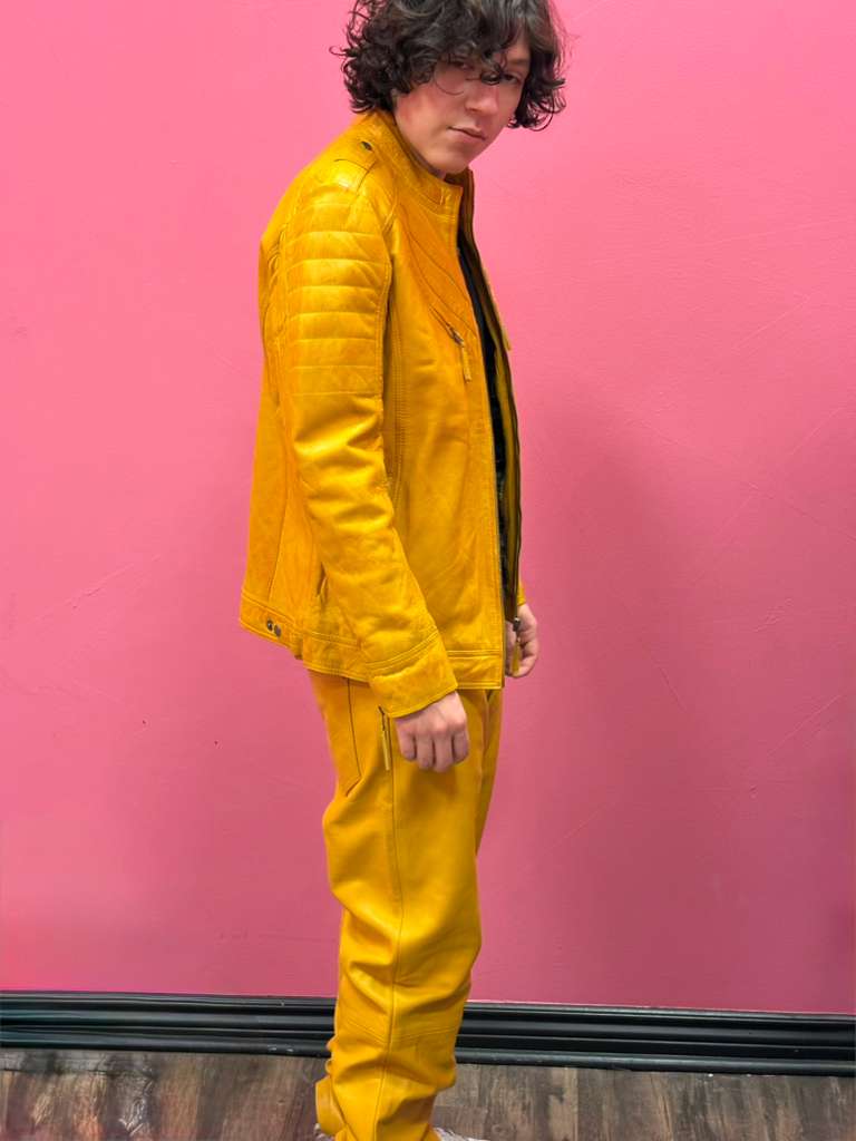 Men’s Yellow Signature Leather Racer Jacket And Pent