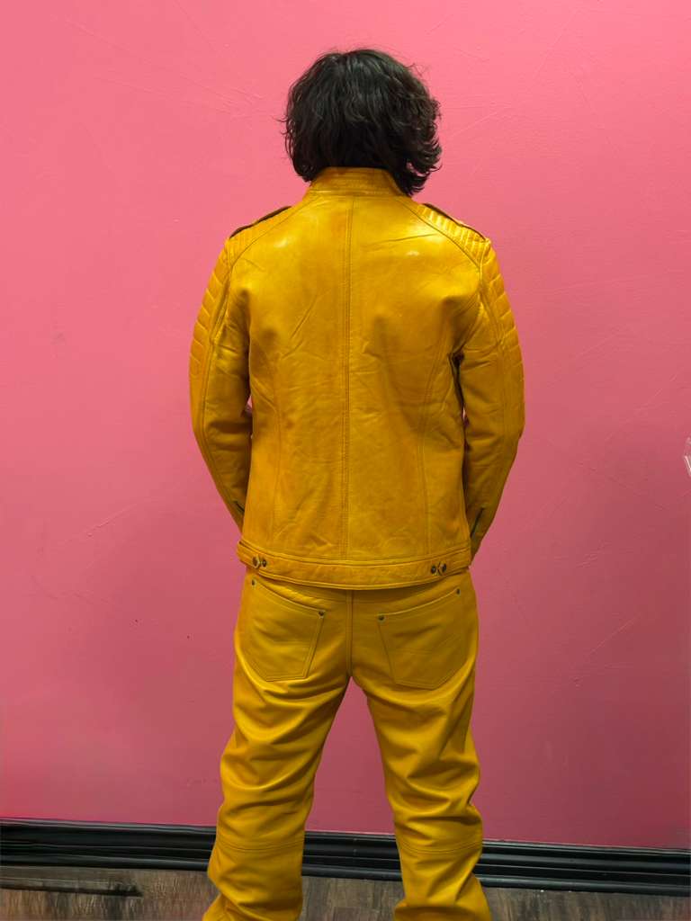 Men’s Yellow Signature Leather Racer Jacket And Pent