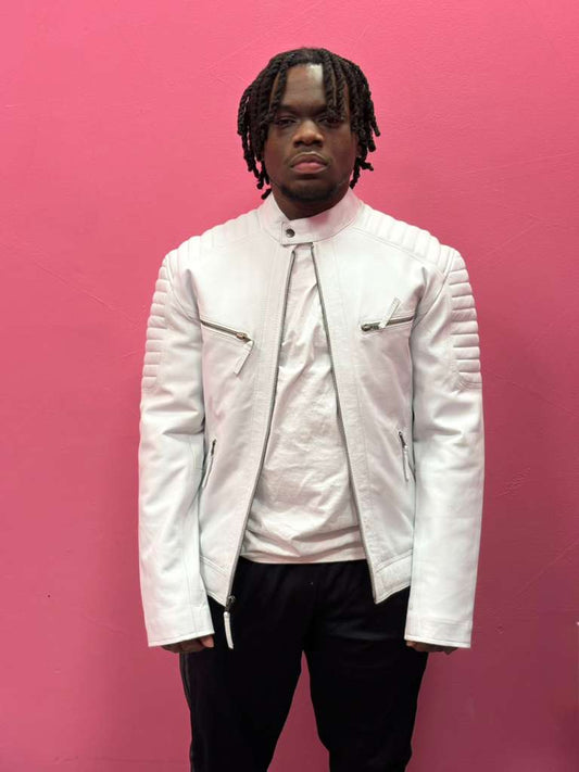 Men’s White Signature Leather Racer Jacket
