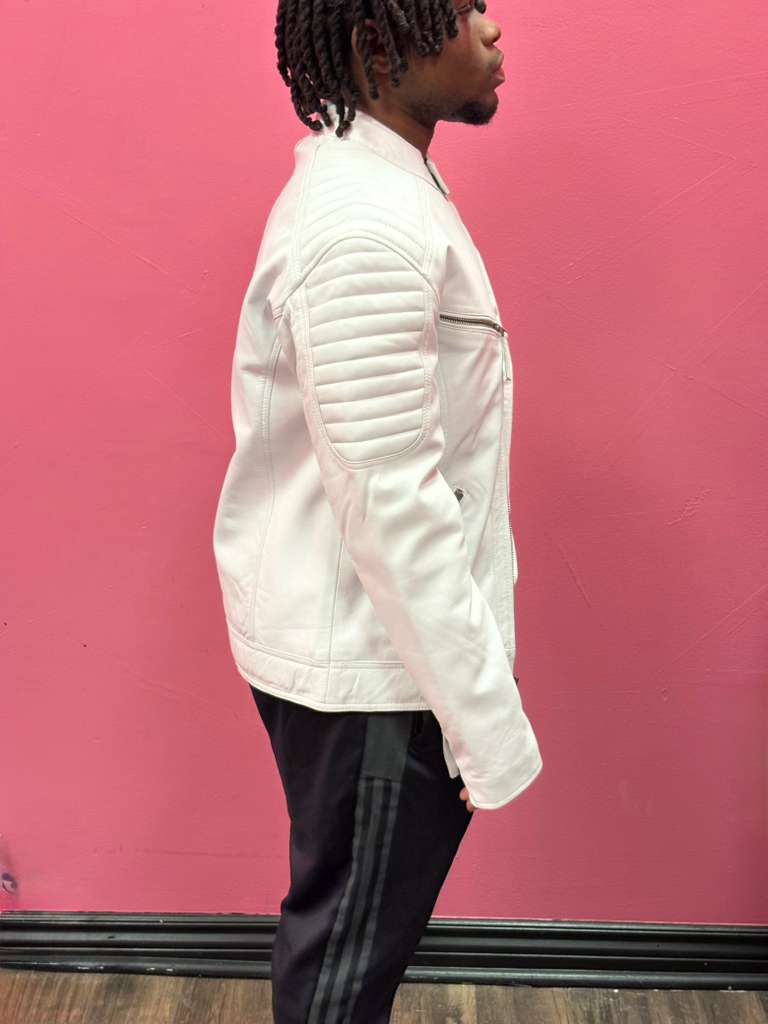 Men’s White Signature Leather Racer Jacket
