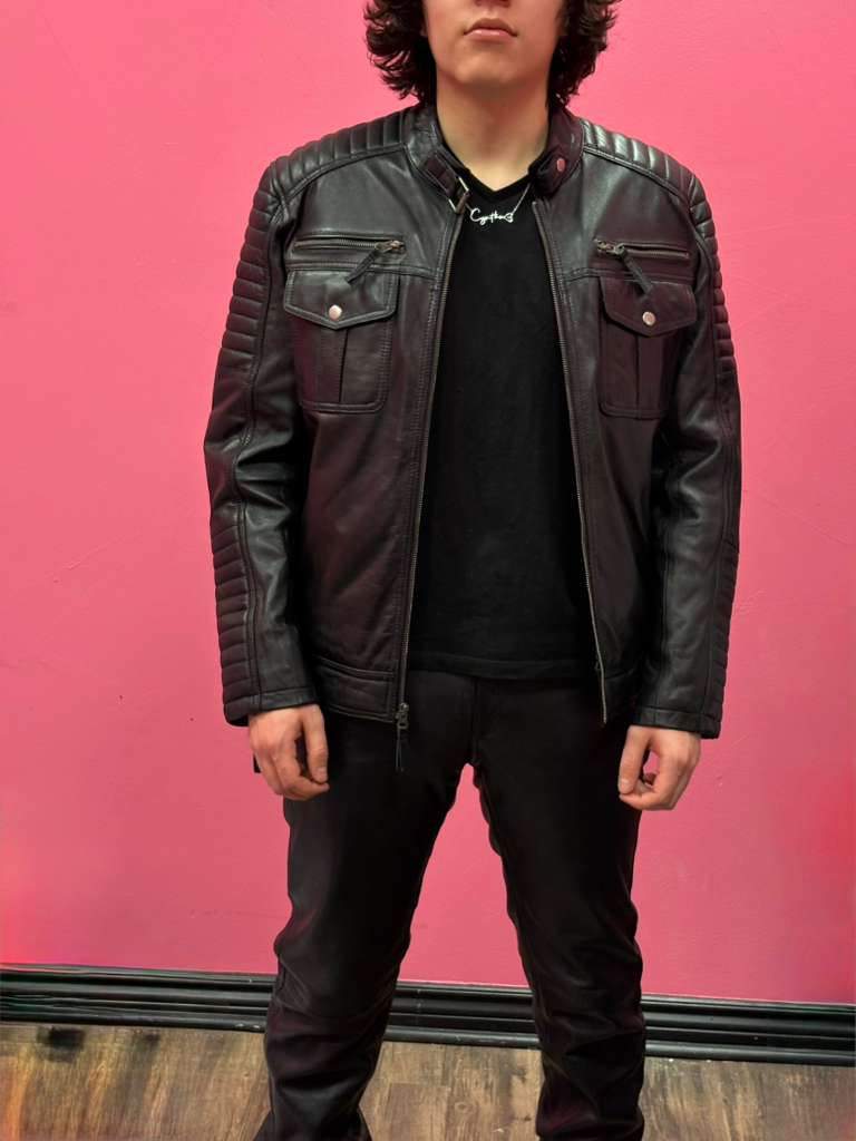 Men’s Black Leather Biker Jacket J-101