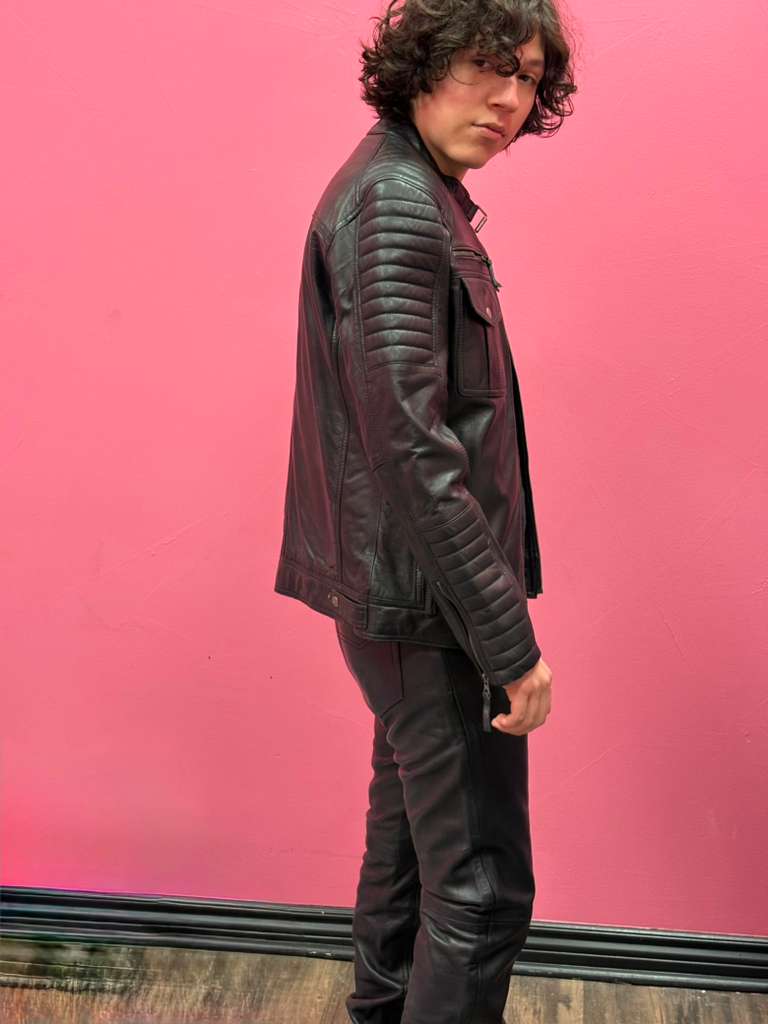 Men’s Black Leather Biker Jacket J-101