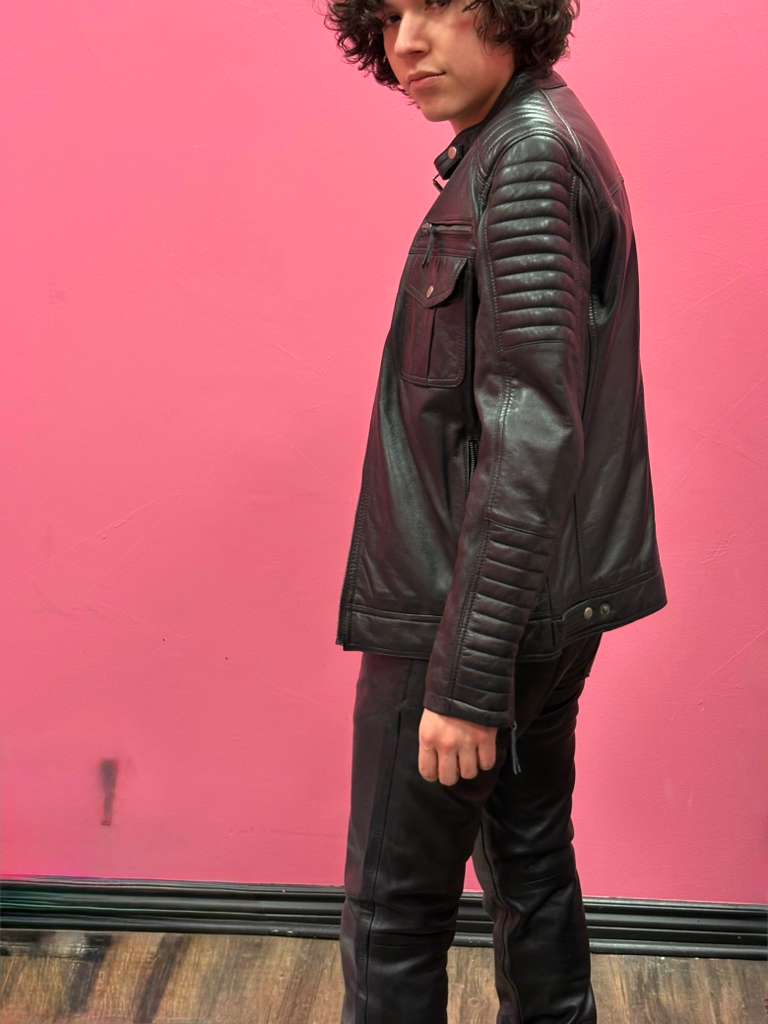Men’s Black Leather Biker Jacket J-101