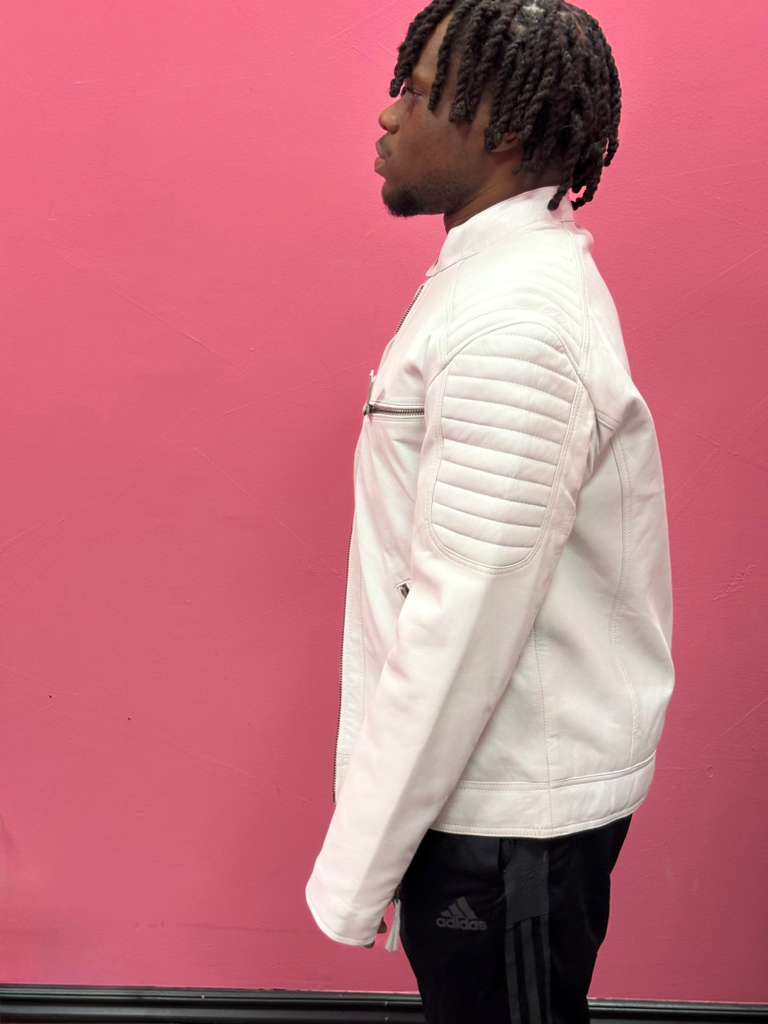 Men’s White Signature Leather Racer Jacket