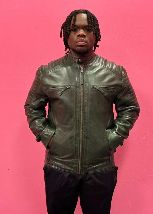 Men’s Green Leather Racer Jacket