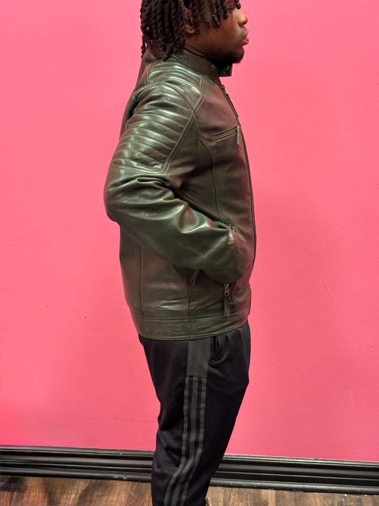 Men’s Green Leather Racer Jacket