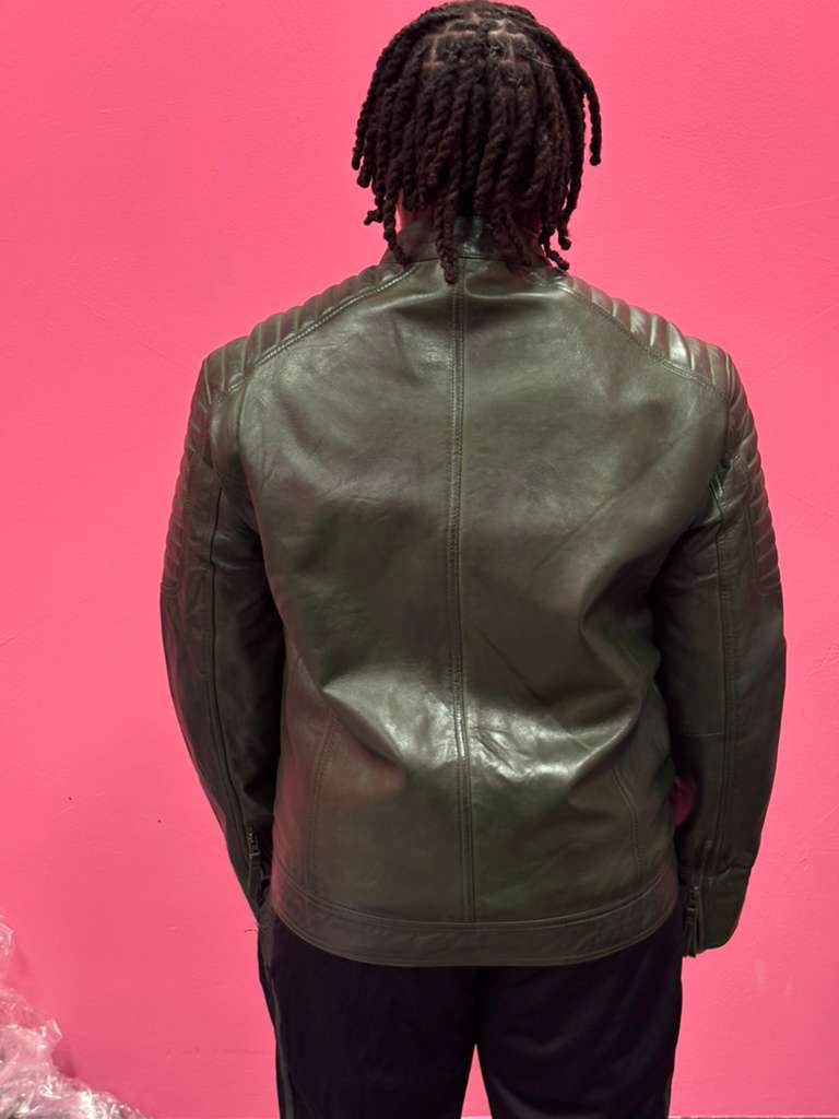 Men’s Green Leather Racer Jacket