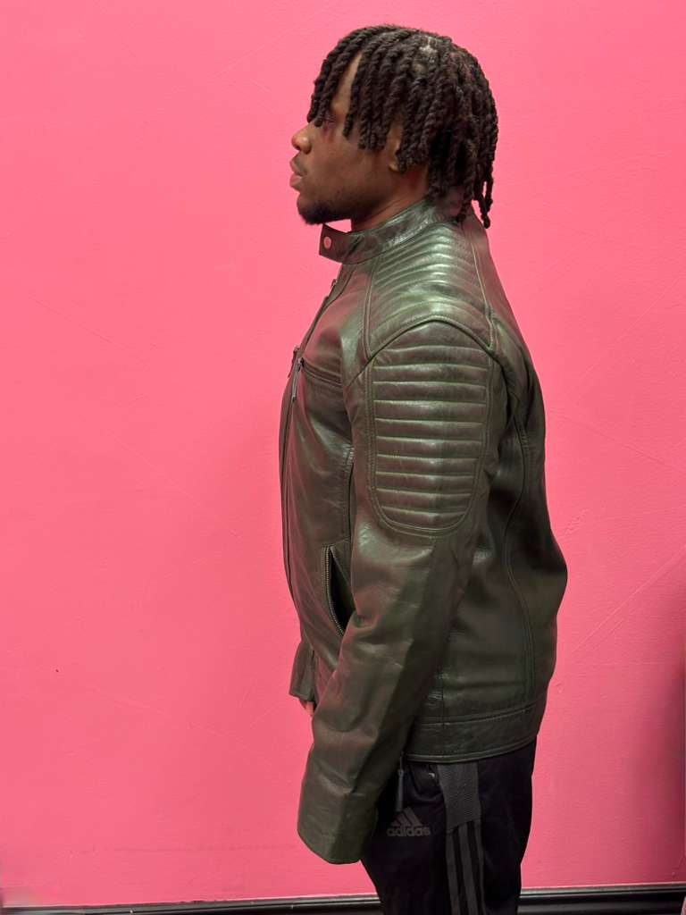 Men’s Green Leather Racer Jacket