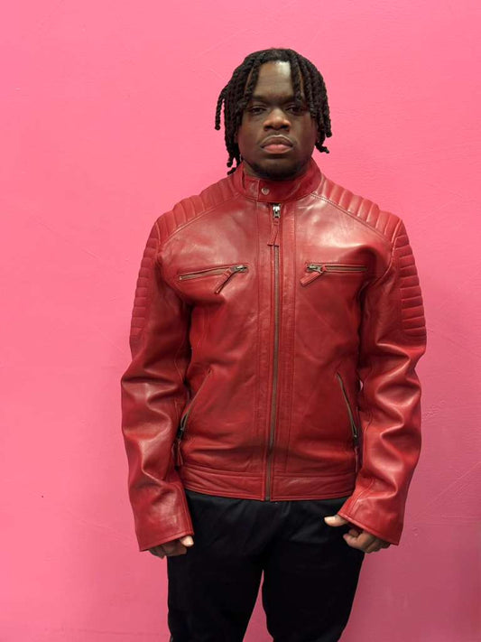 Men’s Red Signature Leather Racer Jacket