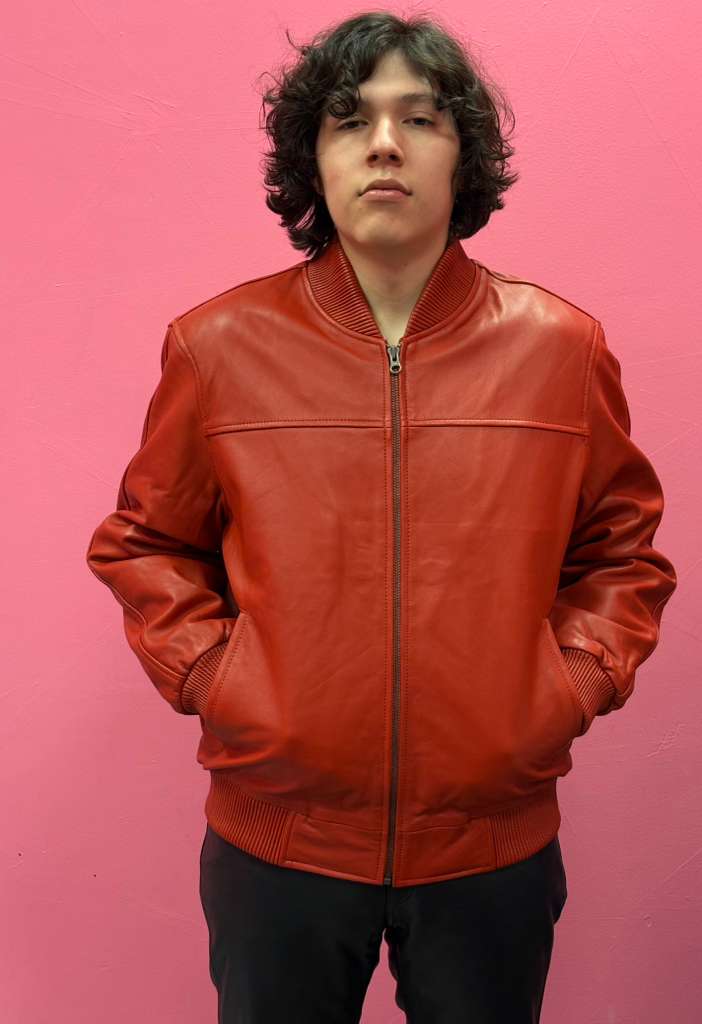 Men’s Red Leather Baseball Bomber Jacket