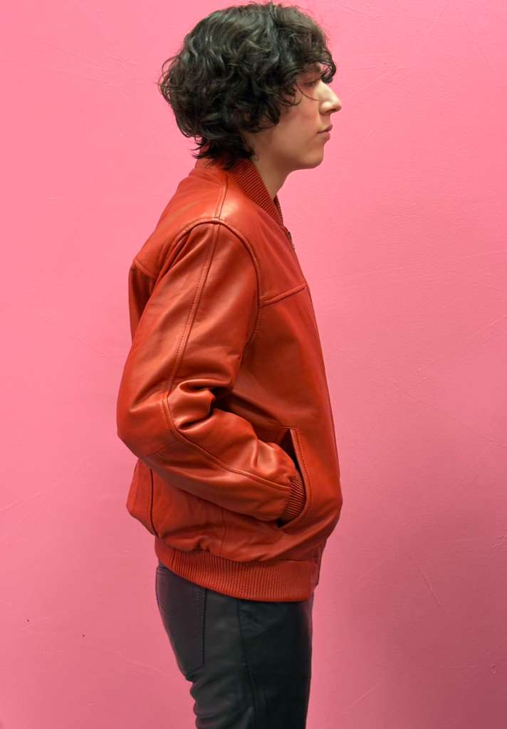 Men’s Red Leather Baseball Bomber Jacket