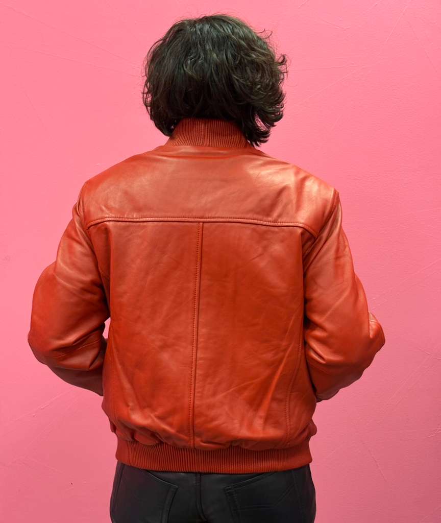Men’s Red Leather Baseball Bomber Jacket
