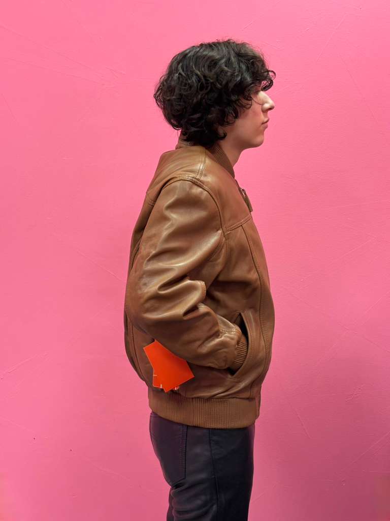 Men’s Brown Leather Baseball Bomber Jacket