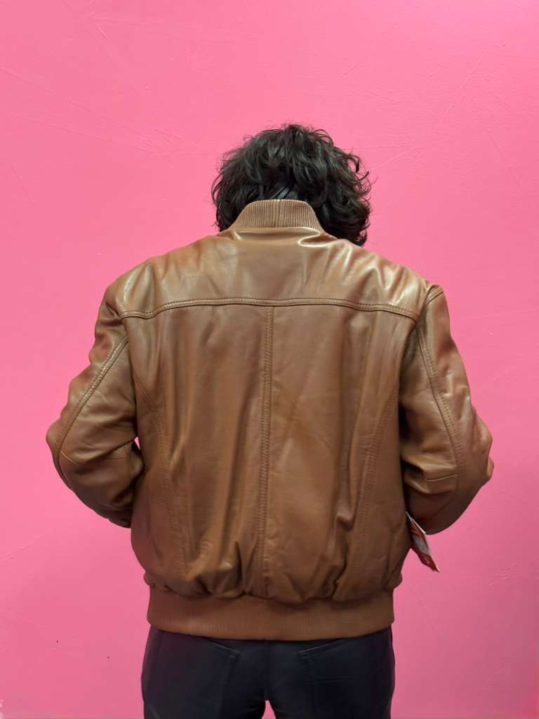Men’s Brown Leather Baseball Bomber Jacket