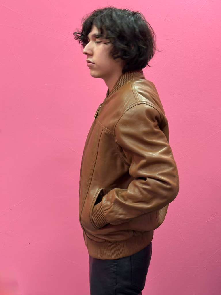 Men’s Brown Leather Baseball Bomber Jacket