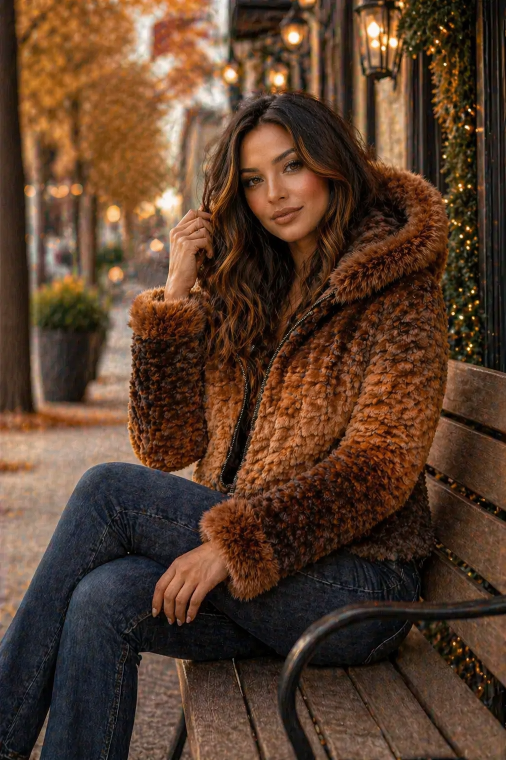 Women’s Ombre Faux Fur Hooded Jacket