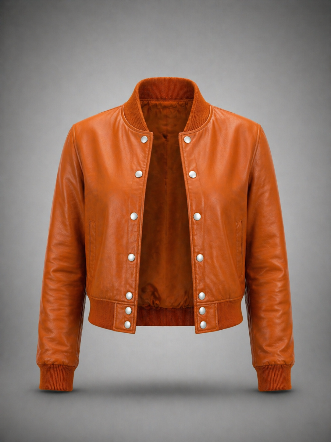 Women’s Leather Baseball Bomber Jacket ( TAN )